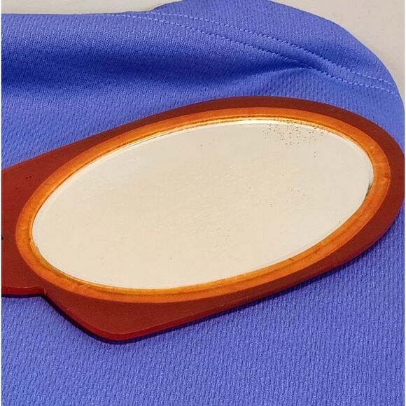 Vintage VG 1930s/1940s Orange Marblized Celluloid/Bakelite Hand Mirror 12” Long - Picture 3 of 5